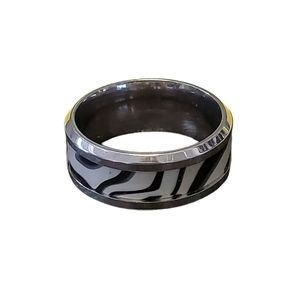 Zebra enamel Stainless Steel Ring #30 size 7
